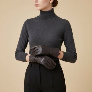 Auclair Womens Size 8 Leather Black Light Weight Driving Gloves